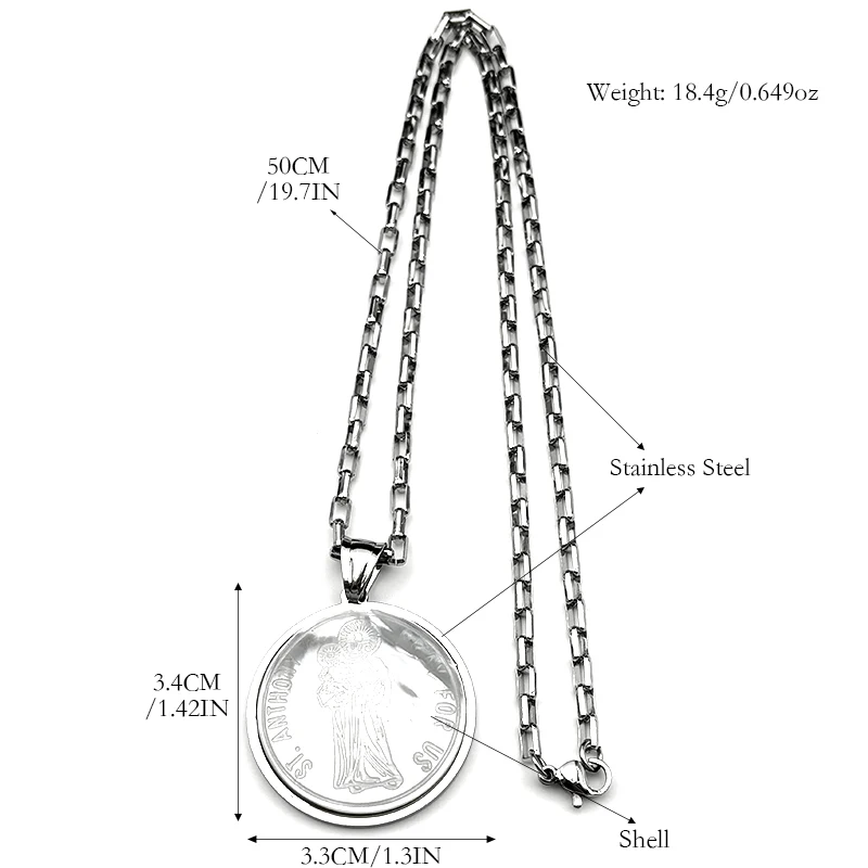 يسوع سانت أنتوني الصلاة لنا قلادة قلادة للنساء الرجال الفولاذ المقاوم للصدأ الذهب اللون قذيفة الدين ميدالية سلسلة مجوهرات #6