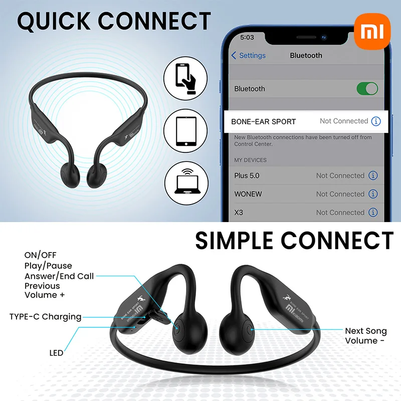 Xiaomi 12Day Standby Bone Conduction Earphones Bluetooth 5.3 Sports Wireless Headphones Ear Hook IP56 Waterproof Headset Driving