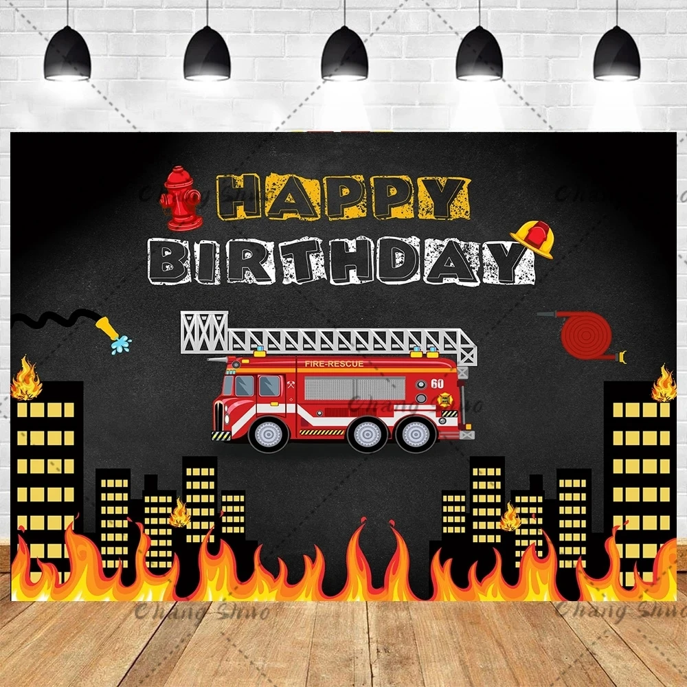 Firefighter Birthday Party Backdrop Fireman Fire Truck Photography Background Boy Birthday Party Decorations Banner