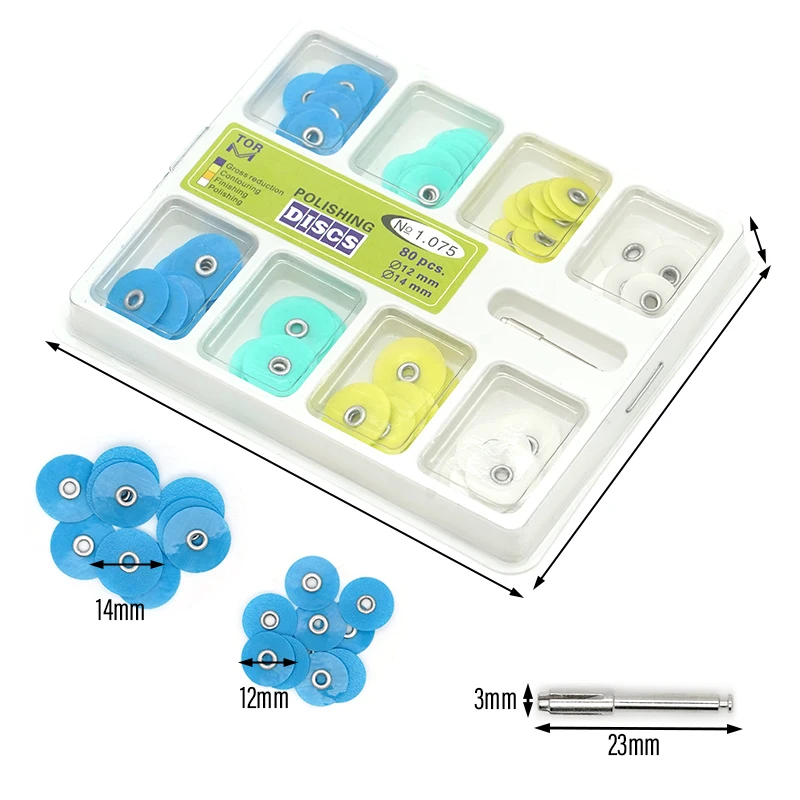 80pcs/box Dental Polishing Discs Composite Finishing Disc Mandrel Dental Polishing Disc Set Teeth Whitening