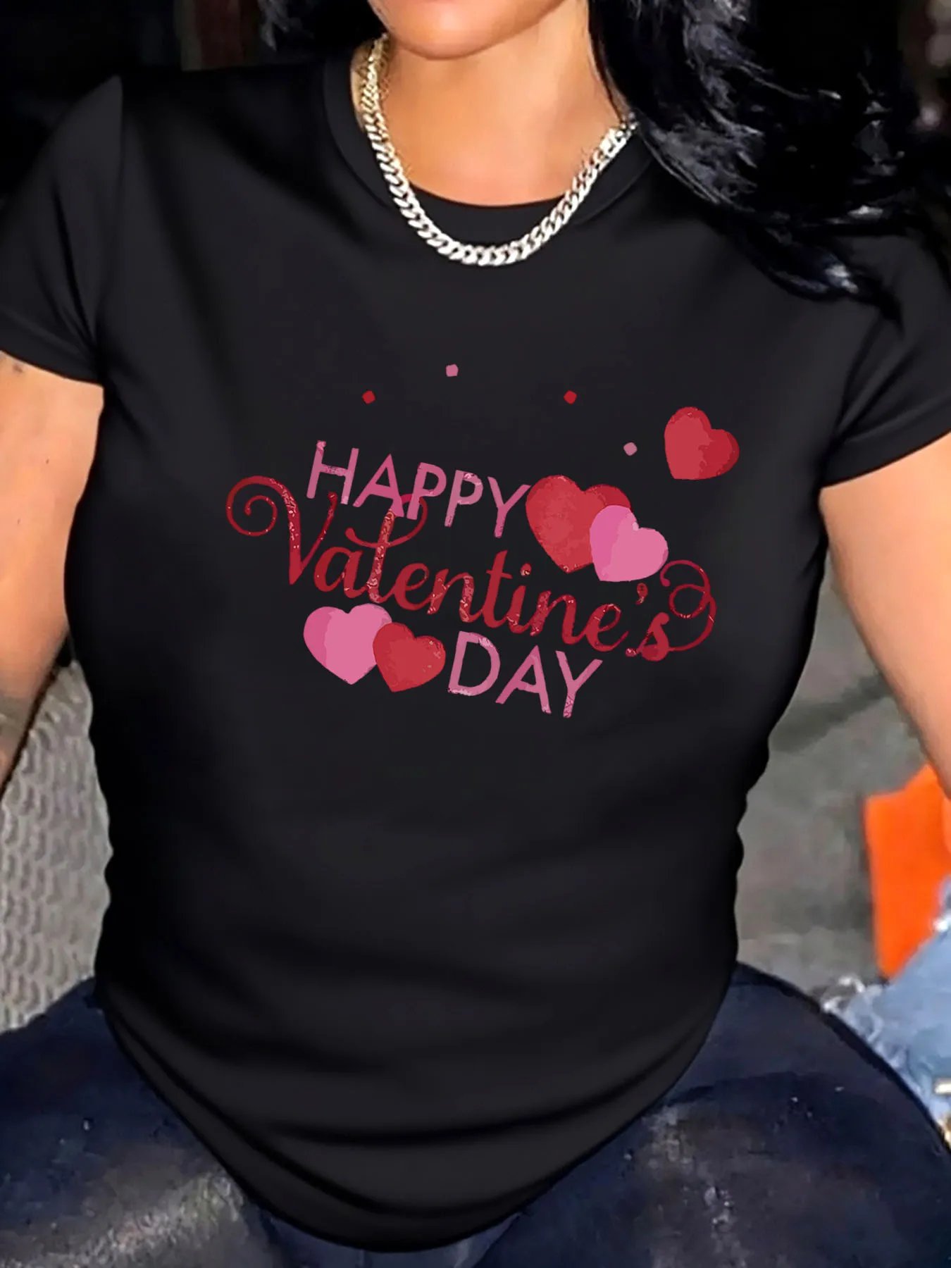 

Женская футболка больших размеров на День святого Валентина с принтом сердца, верхняя одежда с Днем святого Валентина