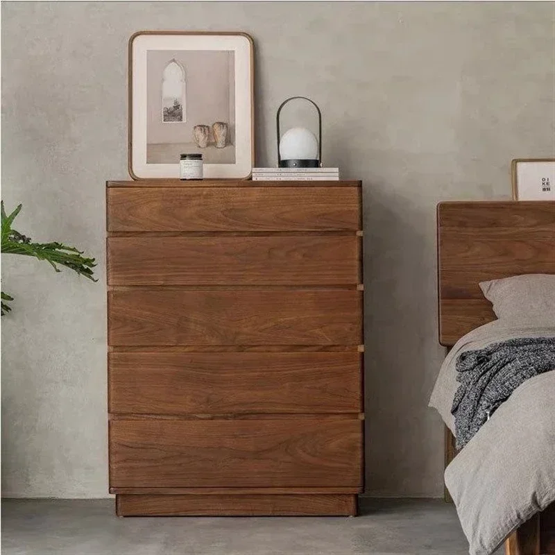 Nordic black walnut chest of drawers simple modern cherry wood bedroom chest of drawers living room side cabinet