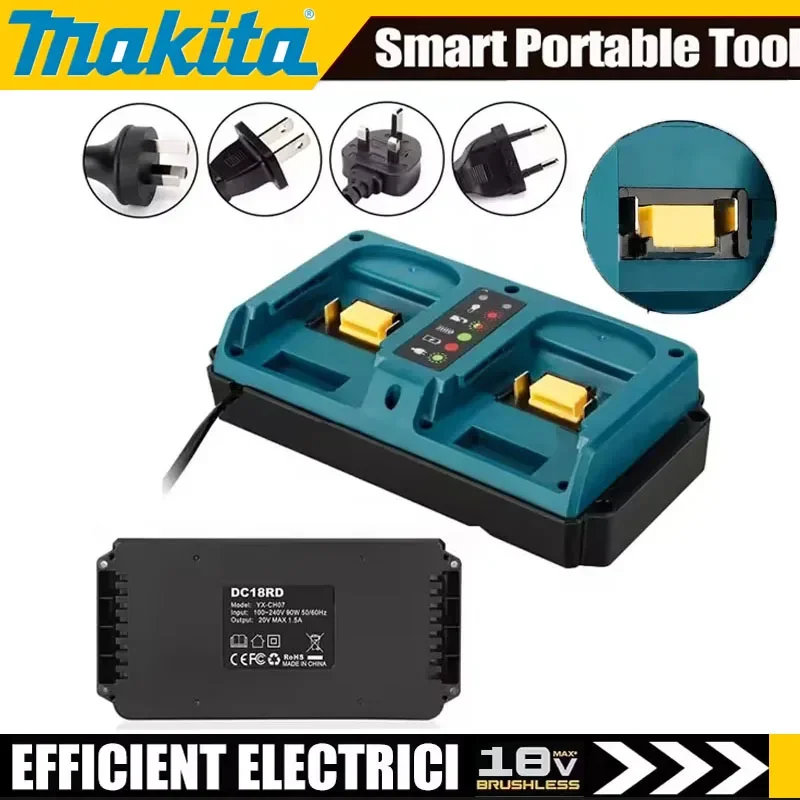 

Двойное зарядное устройство Makita 18В с вилкой EU/US, замена для оригинального зарядного устройства Makita 18В Li-ion, быстрое зарядное устройство для BL1815 BL1820 BL1830.