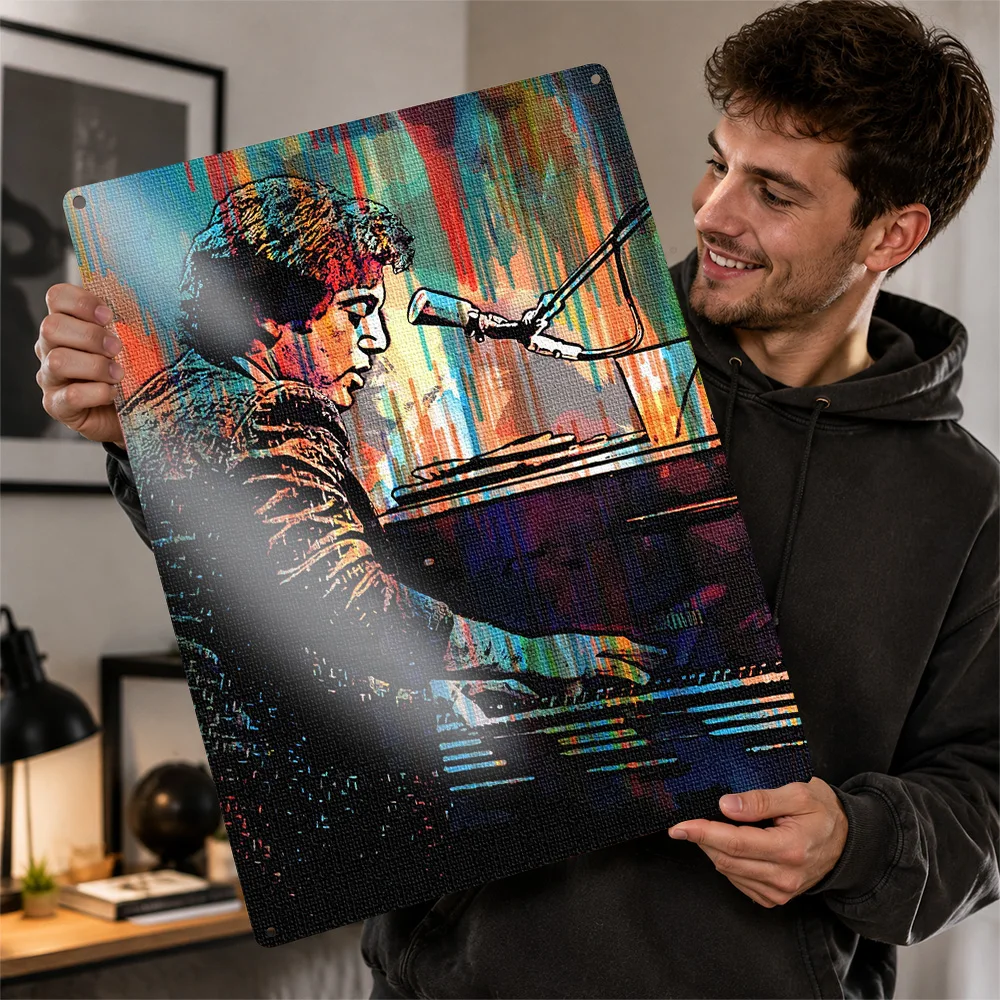 Billy Joel Piano Performance Aluminum Poster Painterly Wall Art For Music Studio Customized Metal Sign Instrument Lover Gift