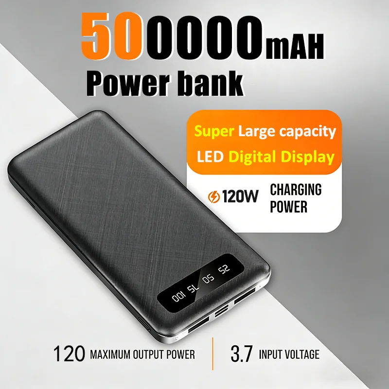 

500000 мАч 120 Вт Power Bank Супер быстрая зарядка Внешняя батарея большой емкости со светодиодным цифровым дисплеем для iPhone Huawei Samsung