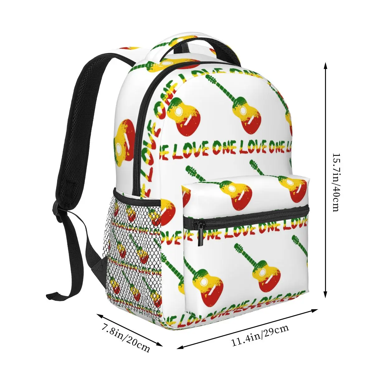 Guitar One Love Rasta Reggae Music Jamaica Art Backpack Student Boys Girls BookBag Children School Bag Computer Shoulder Bags