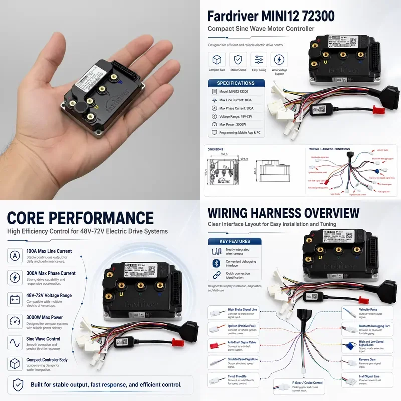 for Fardriver ND72300 MINI12 48V-72V 100/300A DC Sine Wave Electric Scooter Debugging Programming Motor Controller