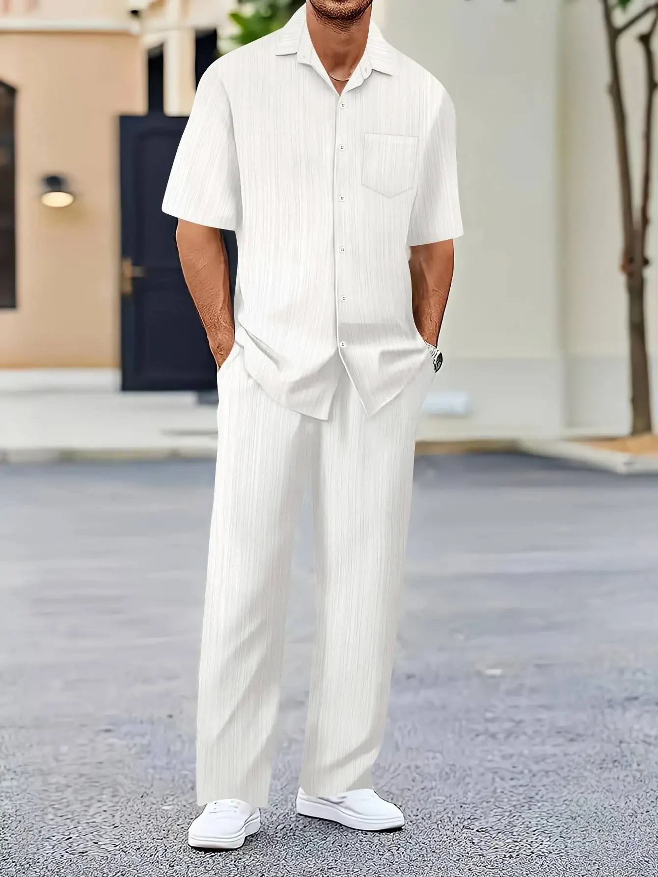 Men's Spring and Autumn Shirt Set, Outdoor Sports and Leisure Men's Collar Shirt, Casual and Fashionable