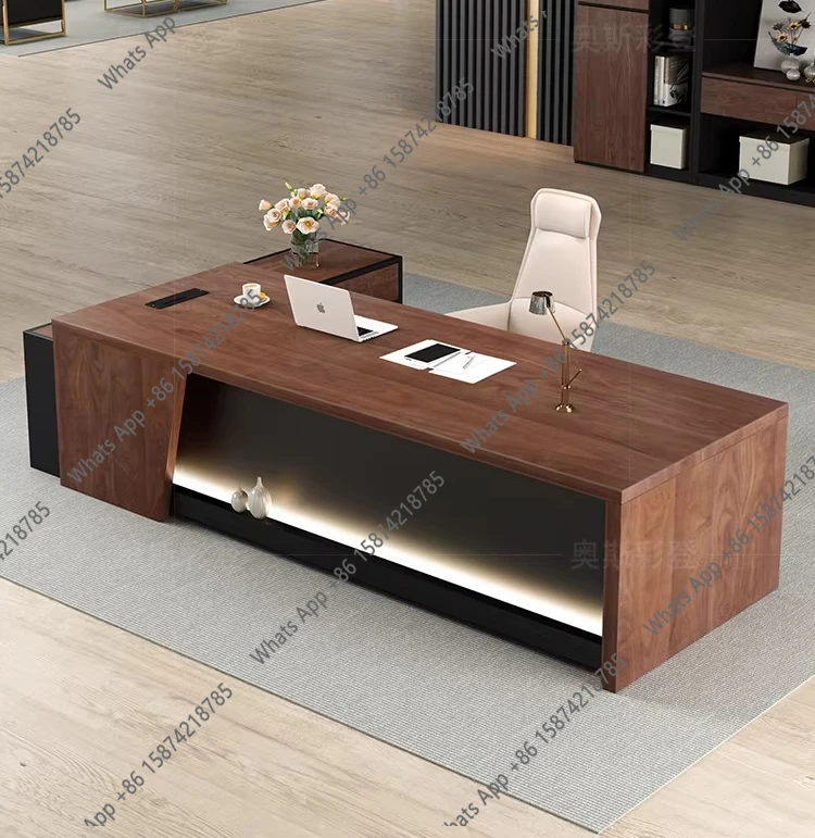 

Boss desk with side cabinet Manager's office light luxury high-end President's desk