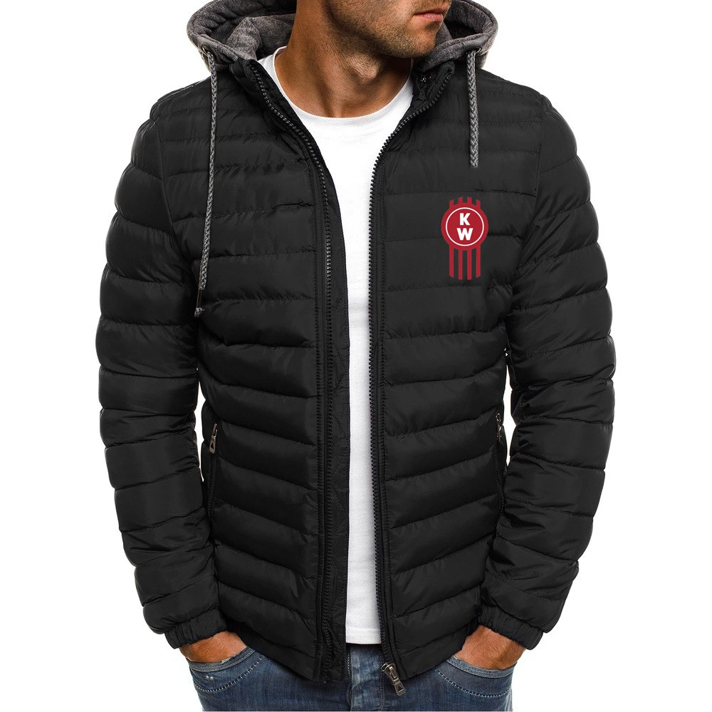 2023 Novo Logotipo Kenworth Impressão Custom Made Cor Sólida Homens Zipper Down Jacket Cardigan Hoodie Quente Casual Homem De Inverno Streetwear