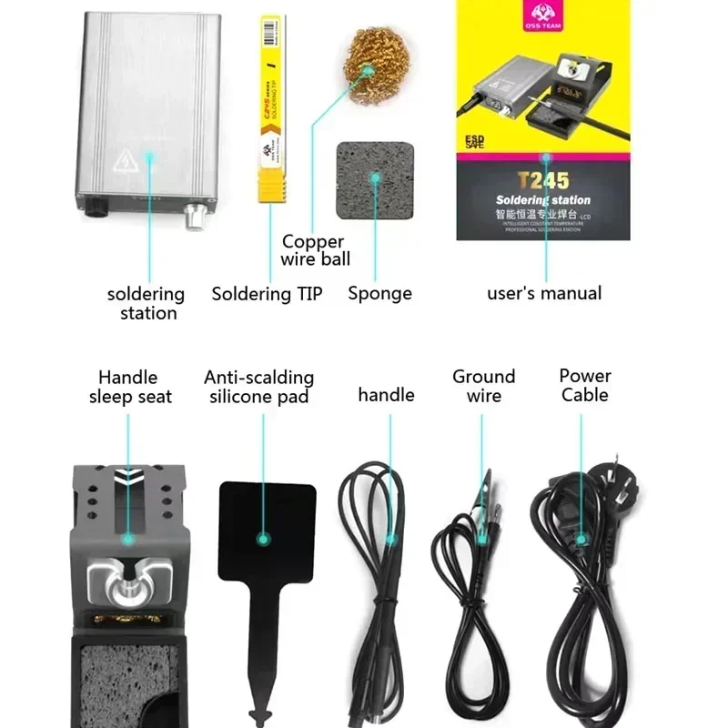 OSS-Estación de soldadura eléctrica T245 sin plomo, Kit de soldador de calentamiento rápido 2S con puntas C245 para reparación de chips de placa