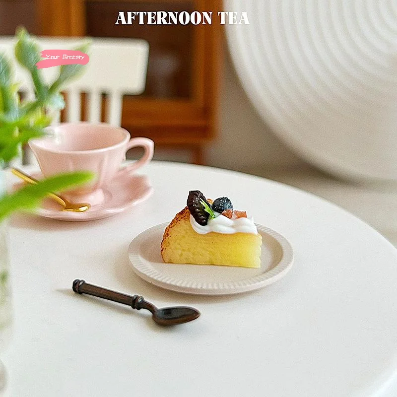 1개 미니어처 바스크 케이크 빵 크림 디저트 1/12 인형집 주방 DIY 음식 액세서리 인형집 미니 가구