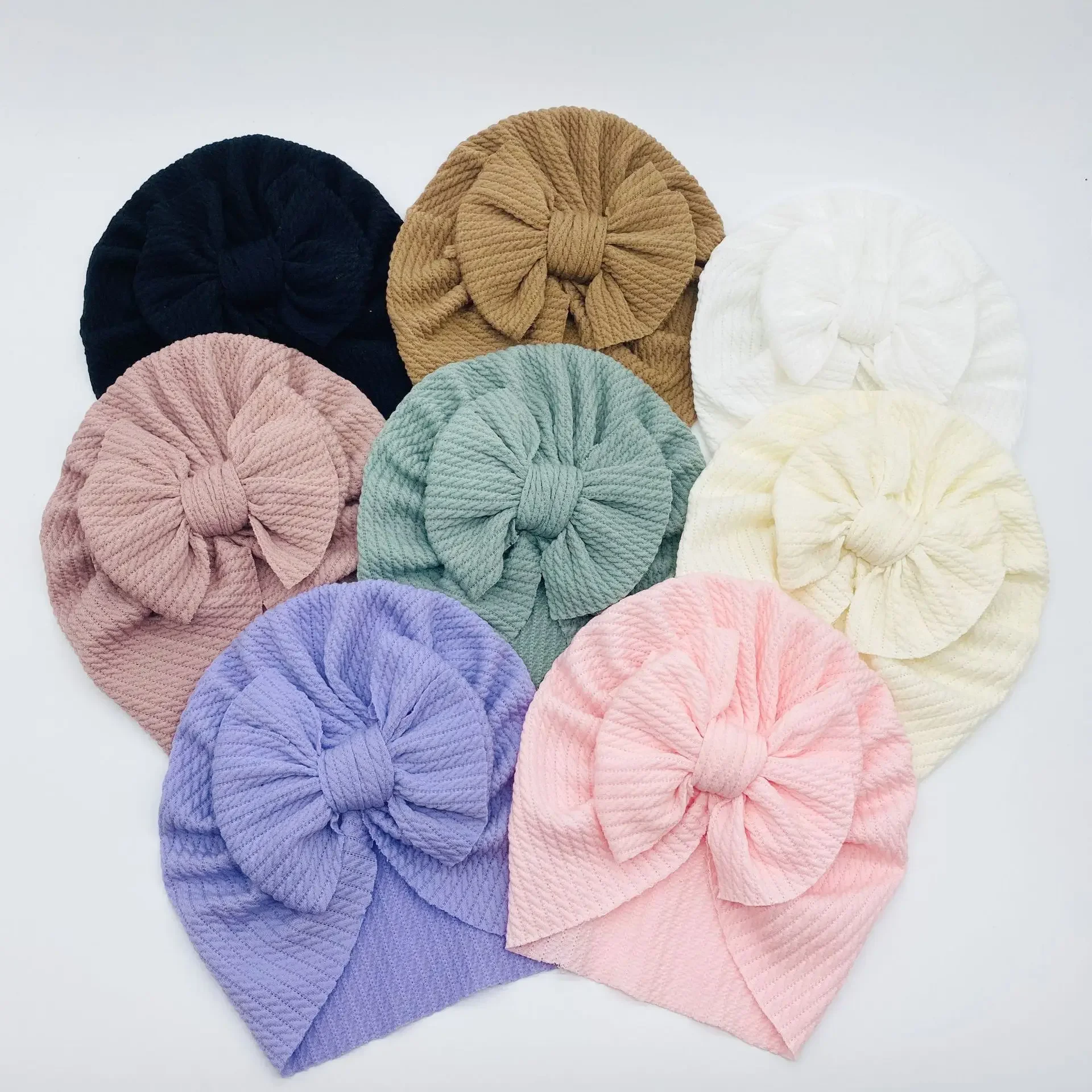 Solid Color Knotted Beanie for Baby Girls Large Bow Turban Infant Beanies kids Thick Warm Outdoor Bonnet Caps  Boys Winter Hat