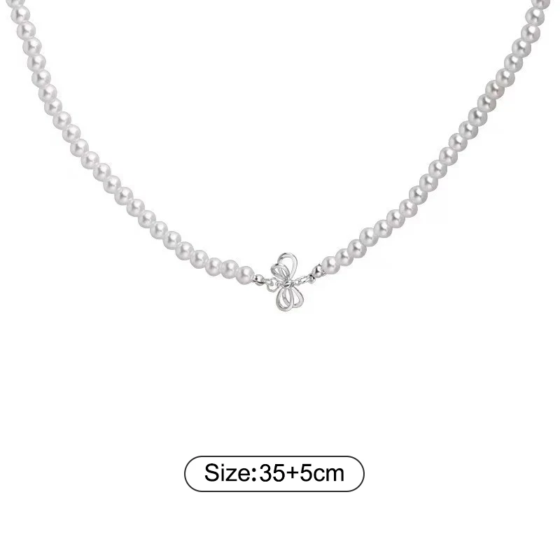 Fashion Temperament Bow Pearl Necklace For Women Girls Gentle Vintage Sweet Clavicle Chain Party Jewelry Accessories Gifts image 6