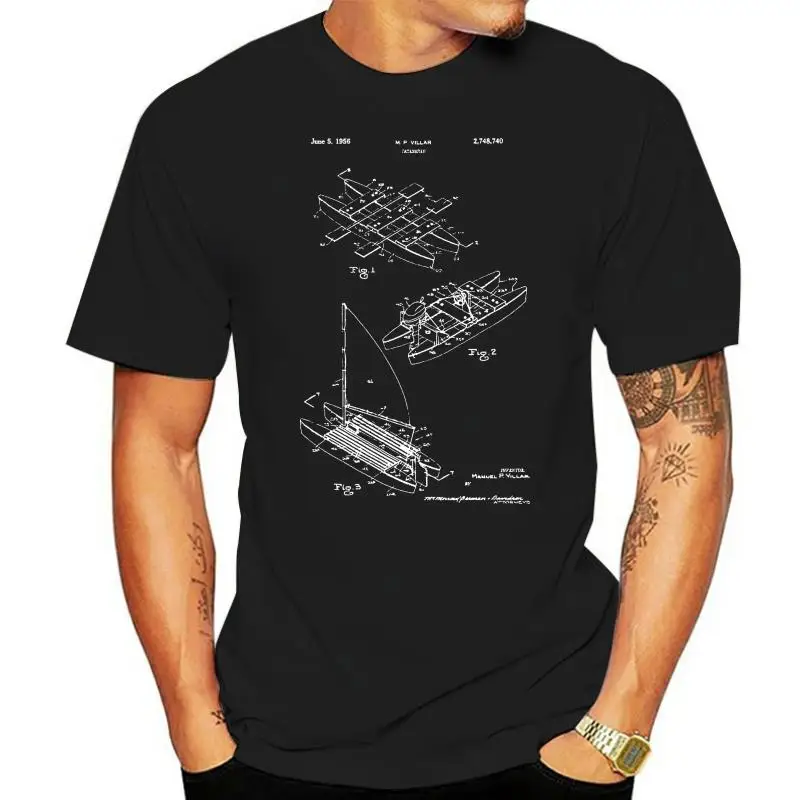 Ocean Racing Boating Gifts Sailing Gifts Sailboat Blueprint Catamaran Boat Shirt