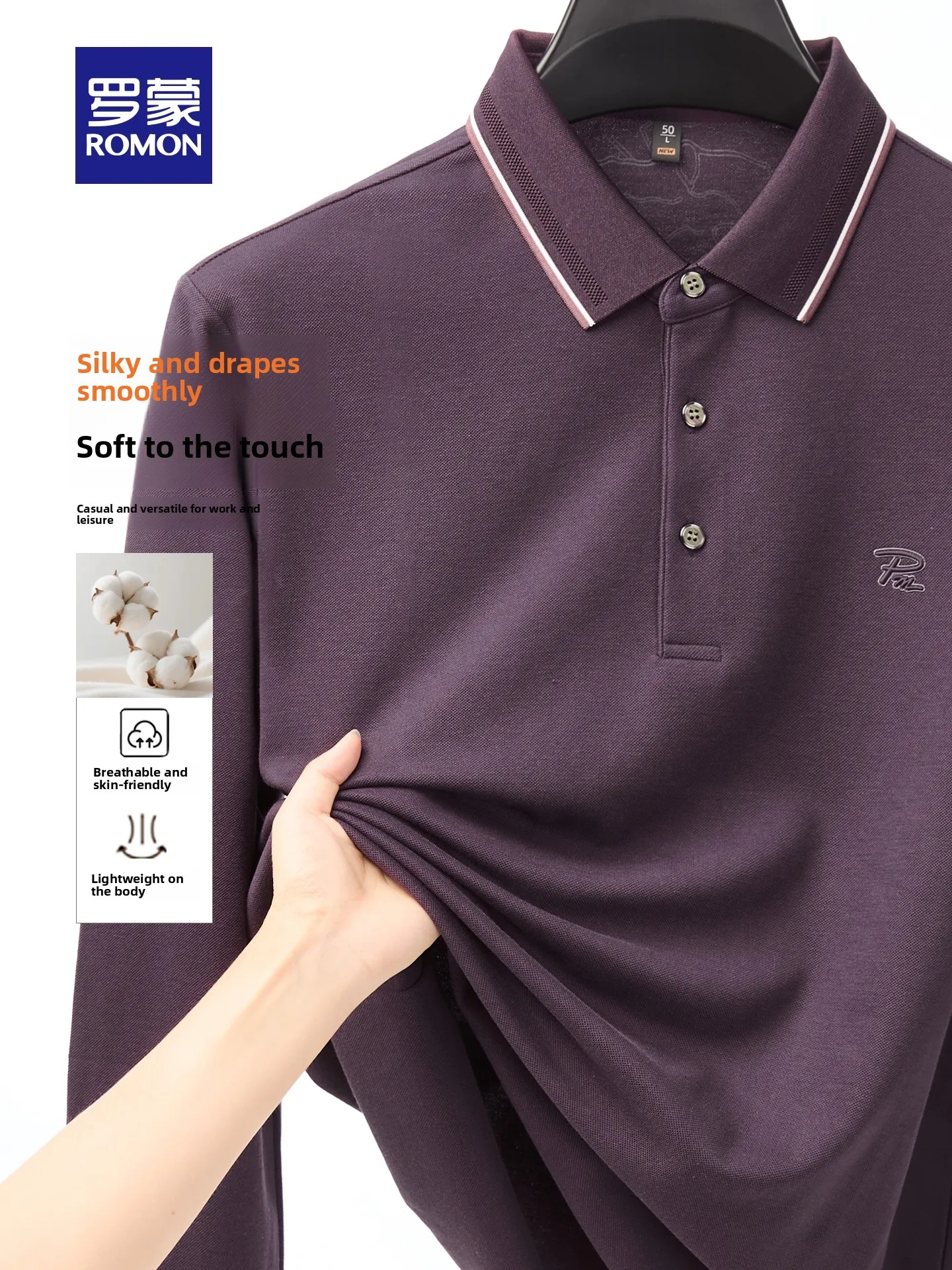 Lormen Men's Long Sleeve  Shirt Casual Breathable Skin-friendly Business Leisure Base Layer Top MF Cotton Polyester Blend