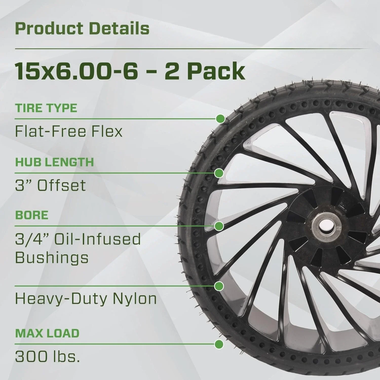 ZZW31426-2PK Zespół opony i felgi 15x6.00-6, opona bezdętkowa Flex, zamienne przednie opony do kosiarek, 2 sztuki