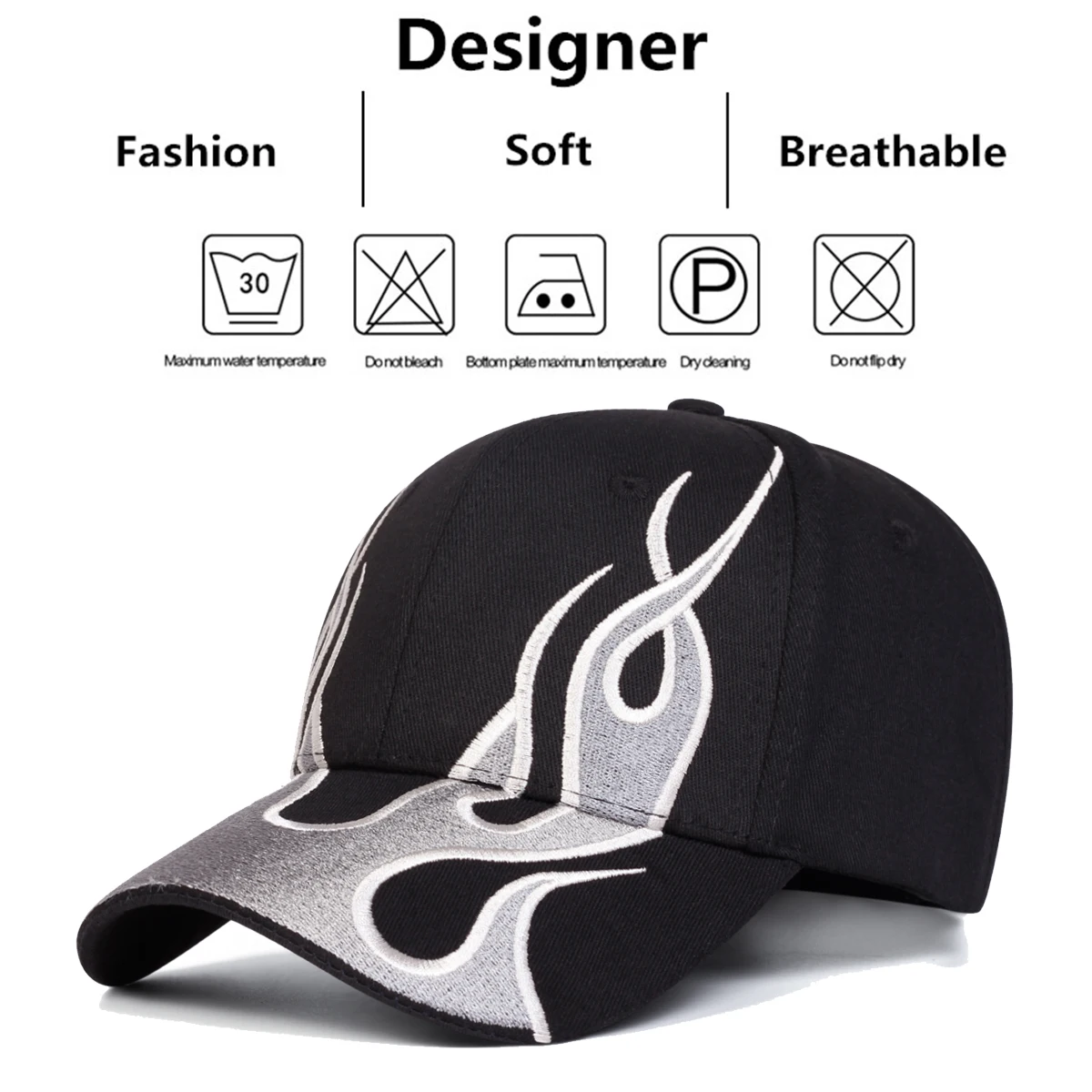 قبعات بيسبول مطرزة باللهب للجنسين، قبعات كاجوال قابلة للتعديل للربيع والخريف، قبعة واقية من الشمس في الهواء الطلق