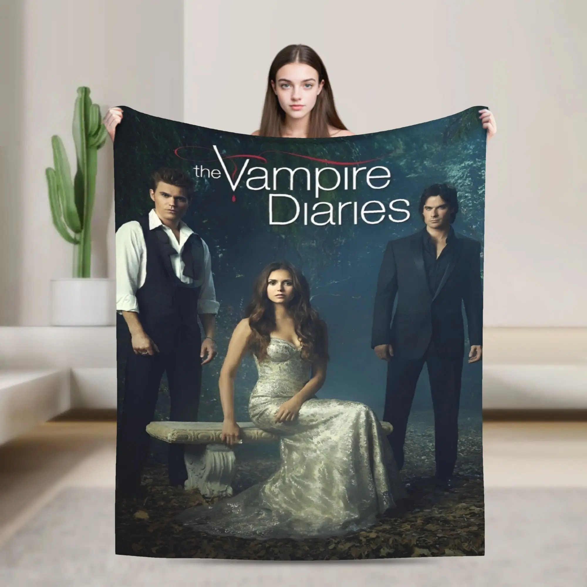 

The Vampire Diaries Movie Poster Family Blanket Dark fantasy Plush Breathable Throw Blankets for Bedding Lounge Spring Autumn