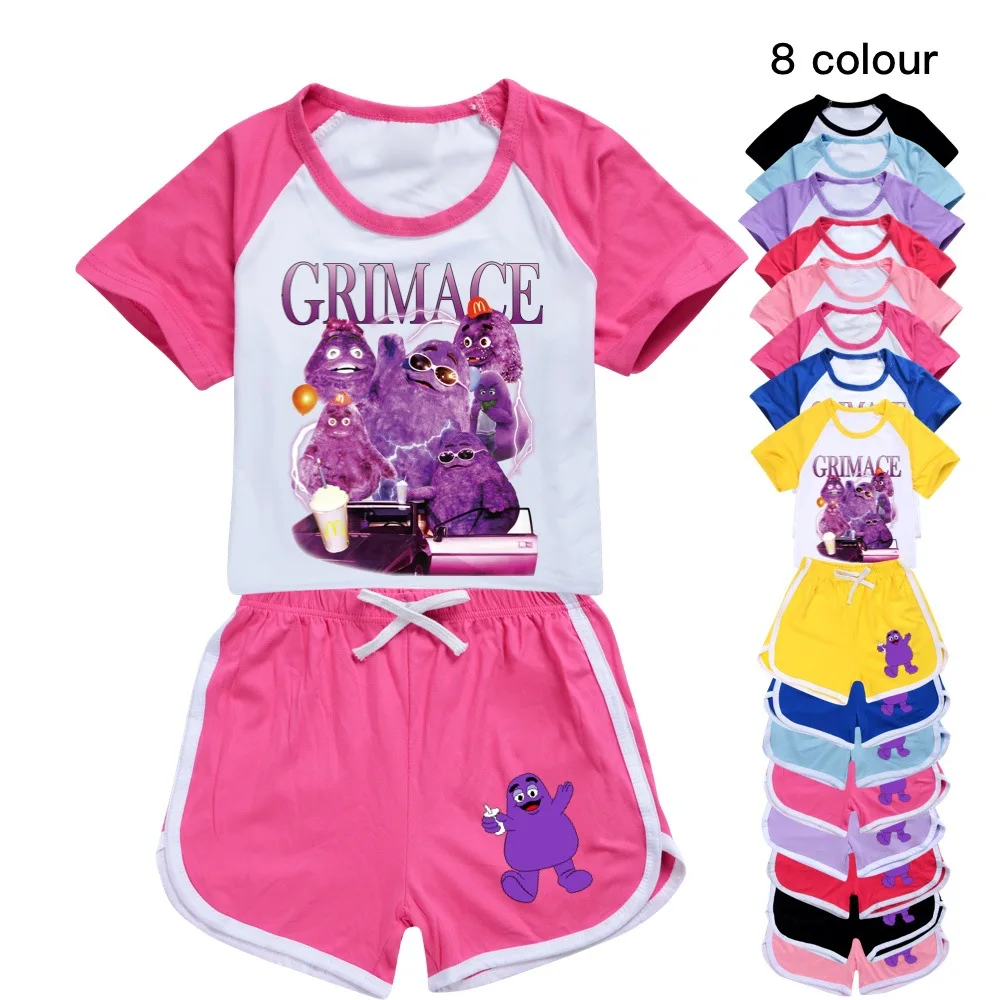 

2-16Y Boys Summer Grimace Shake T-Shirt+Shorts 2pcs Set Kids Casual Suit Baby Girls Sportsuit Girls Running Tracksuits Outfits