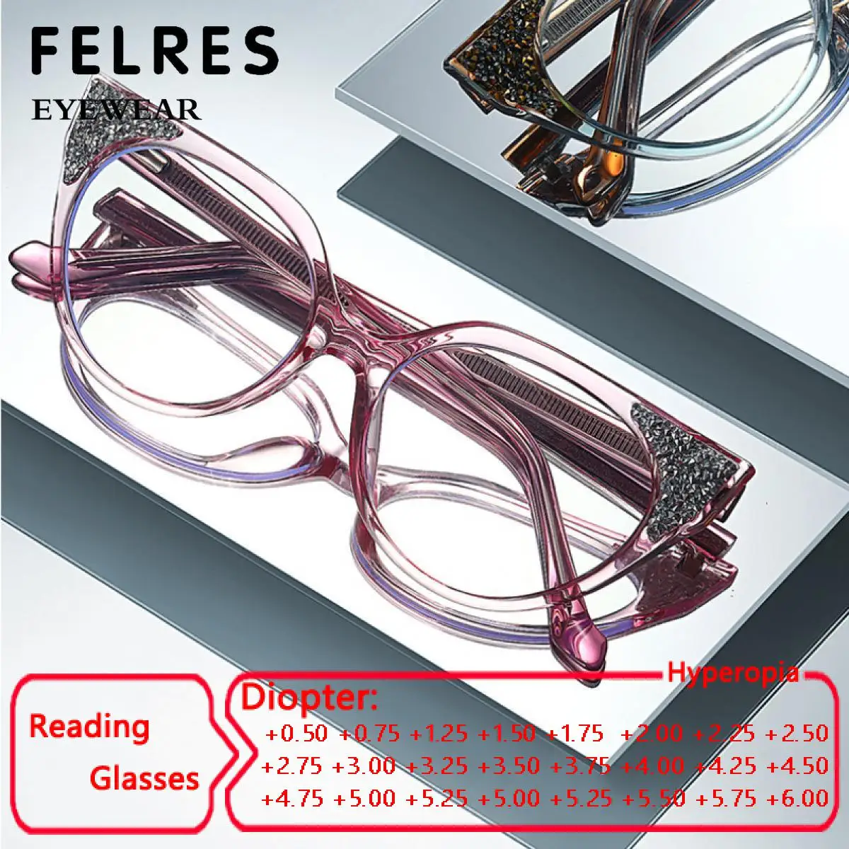 

Luxury Brand Reading Glasses Fashion Women Double Color Frame Cat Eye Anti Blue Light Glasses Trend Female Presbyopia Eyeglasses