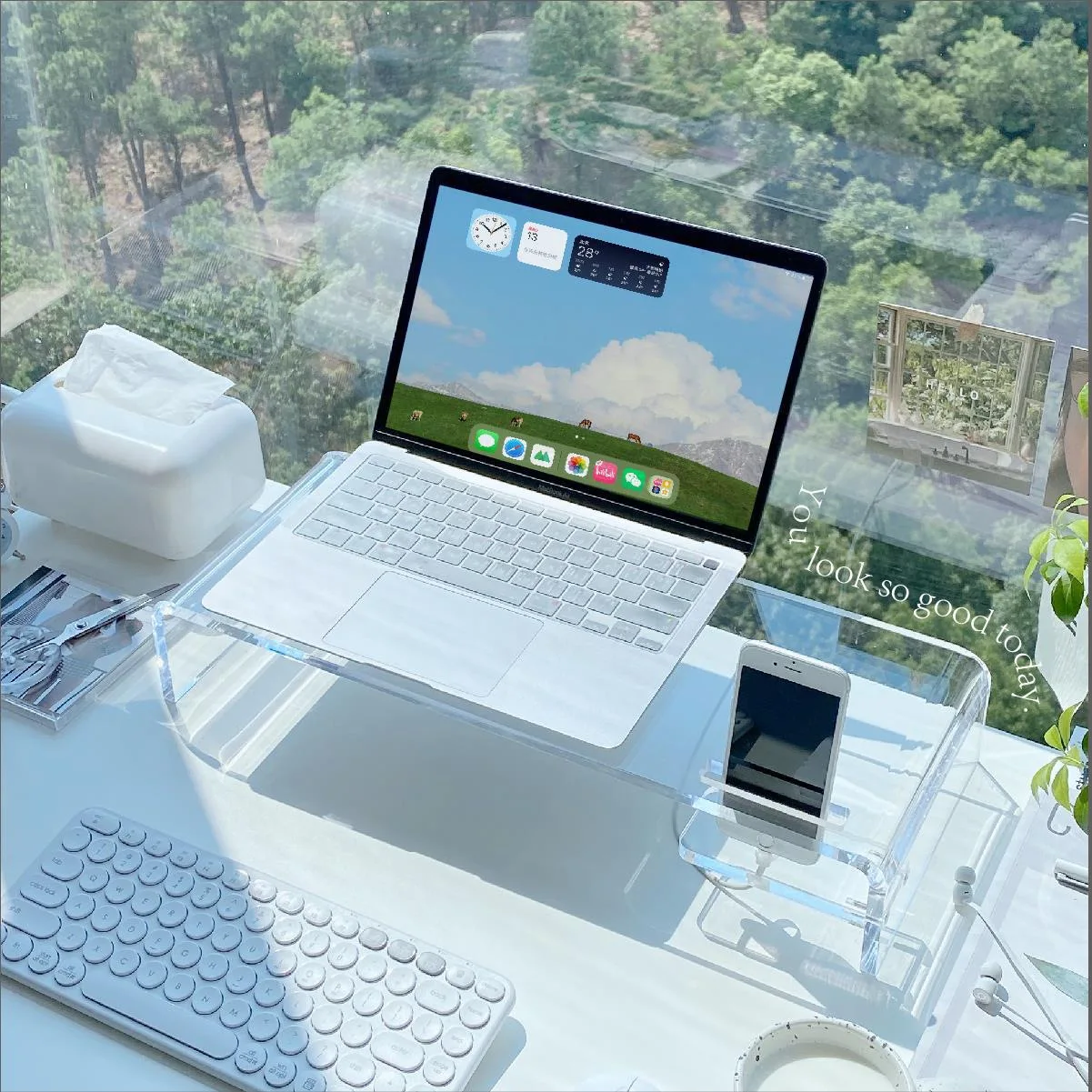 Transparent acrylic heightening rack, desktop shelf, computer storage rack, layered rack ins wind simple Internet celebrity mobi