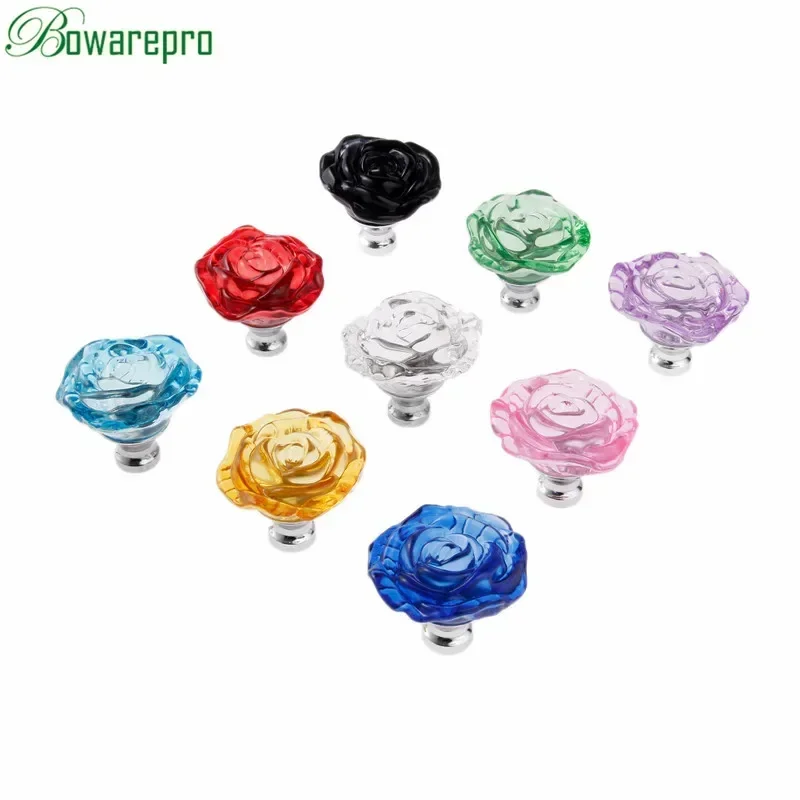 Bowarepro 50 มม.คริสตัลRoseแก้วจับตู้ลิ้นชักดึงตู้เสื้อผ้าครัวเฟอร์นิเจอร์ฮาร์ดแวร์Knobs Handles
