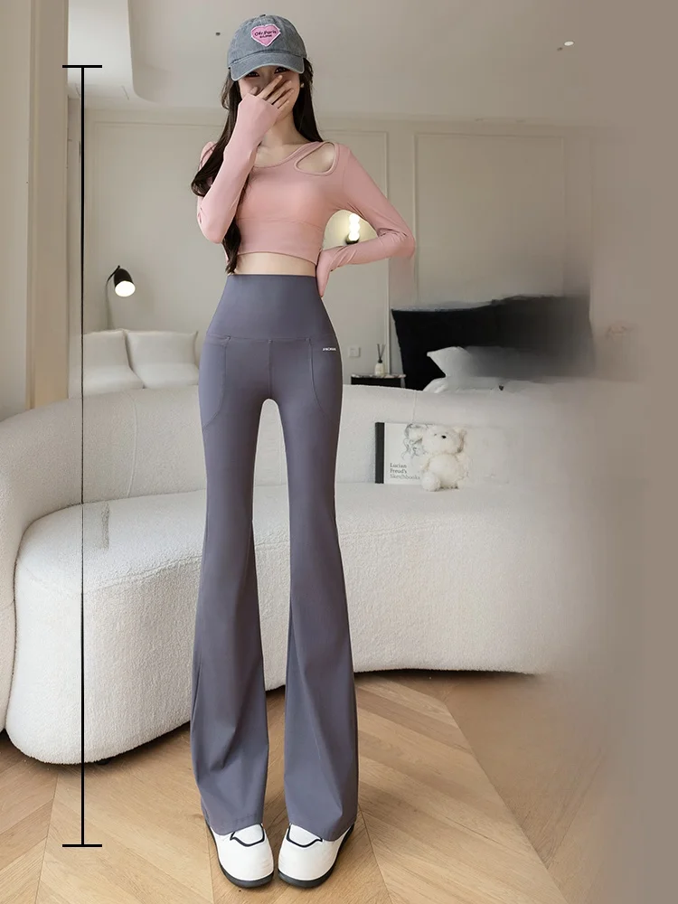 Modal High Waist Bell Bot Yoga Pants Women's Spring Autumn Sle Sports Elastic Fitn arkskin Pants Long Thinming Slim...