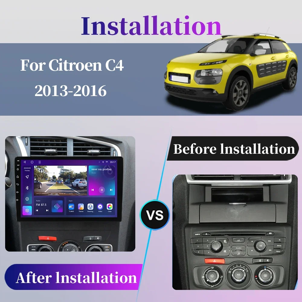 For Citroen C4 2 B7 2013 2014 2015 2016 Car Radio Android Multimedia Player Navigation GPS Carplay QLED Touch Screen Auto Stereo