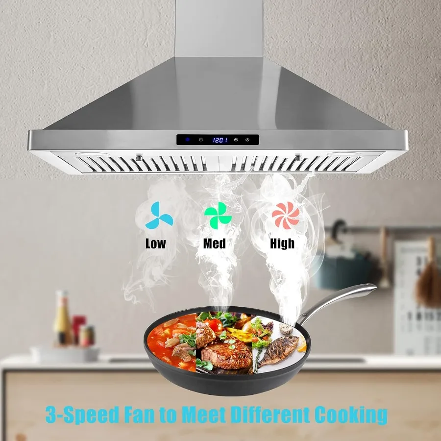 Wall Mount Kitchen Hood 30 inch Ducted/Ductless Range Hood with Delayed Shutdown Function 700CFM 3 Speed Fan Energy-saving LED