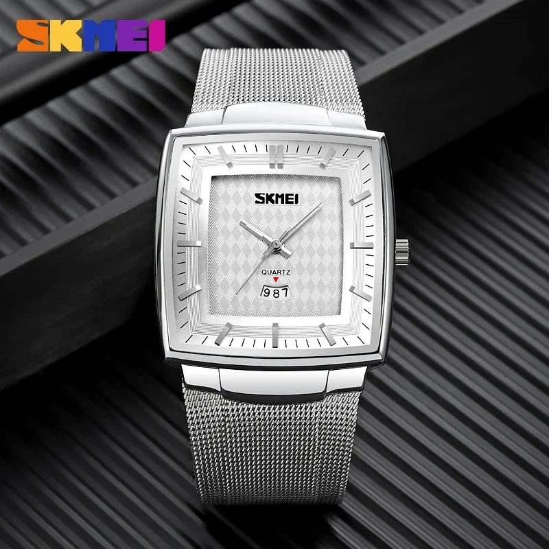 SKMEI 9311 Waterproof Square Quartz Watch reloj hombre For Men Stainless Steel Male Clock Wristwatches High End Square Watches