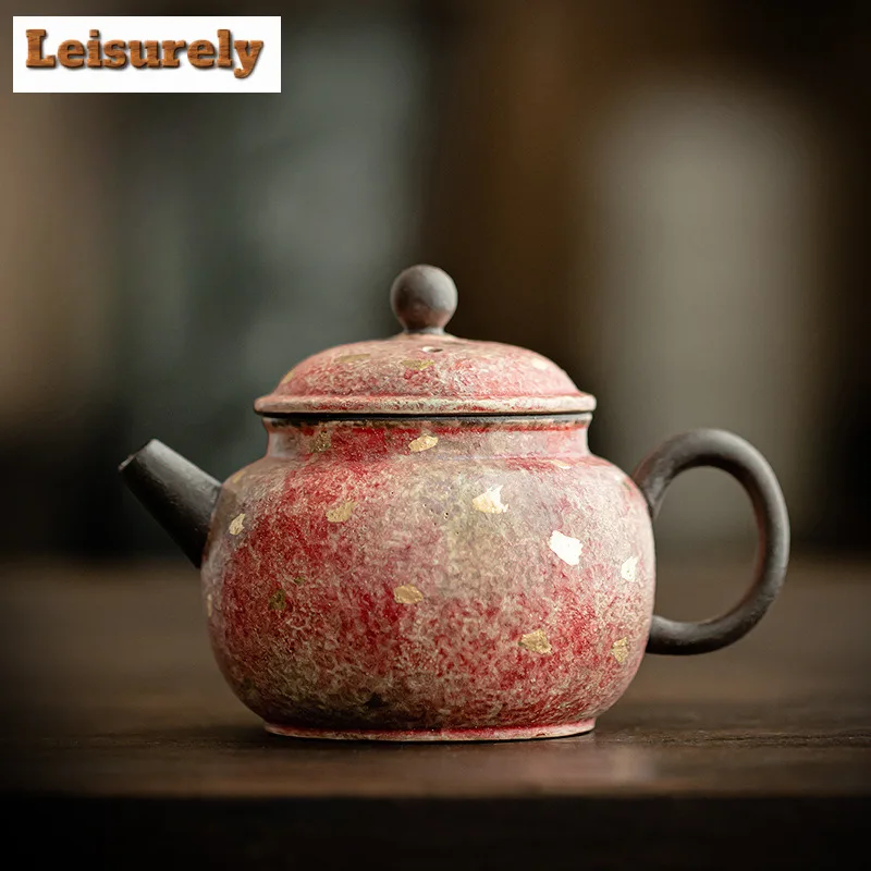 

155ml Handmade Rock Mineral Colored Pottery Teapot Teapot Point Gold Small Pot Tea Brewing Kettle Drinkware Accessories Craft