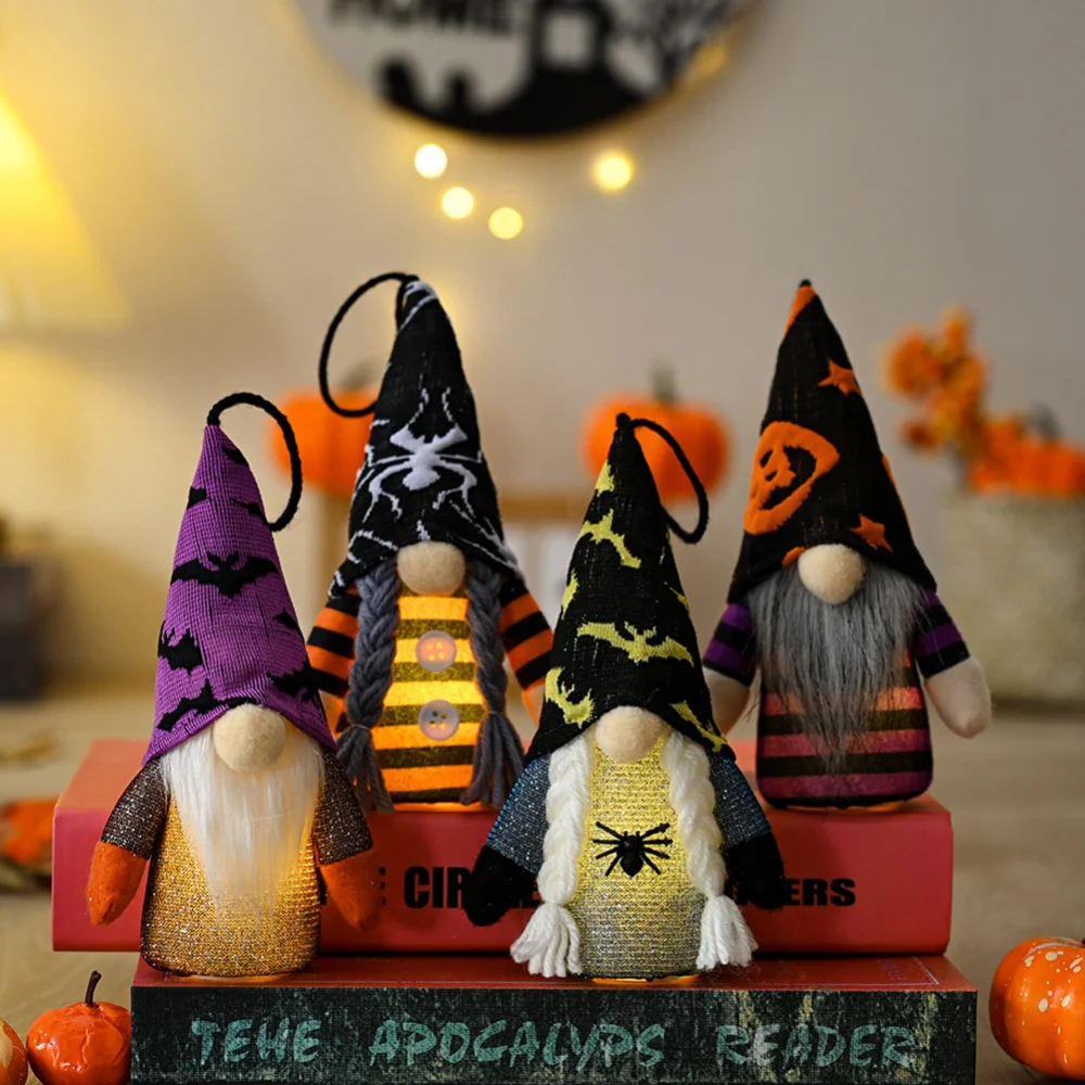 Halloween Bat Hat Faceless Gnome Doll with Lights Hanging Pendant Tree Decor Harvest Sunflowers Plush Doll Decorations For Home