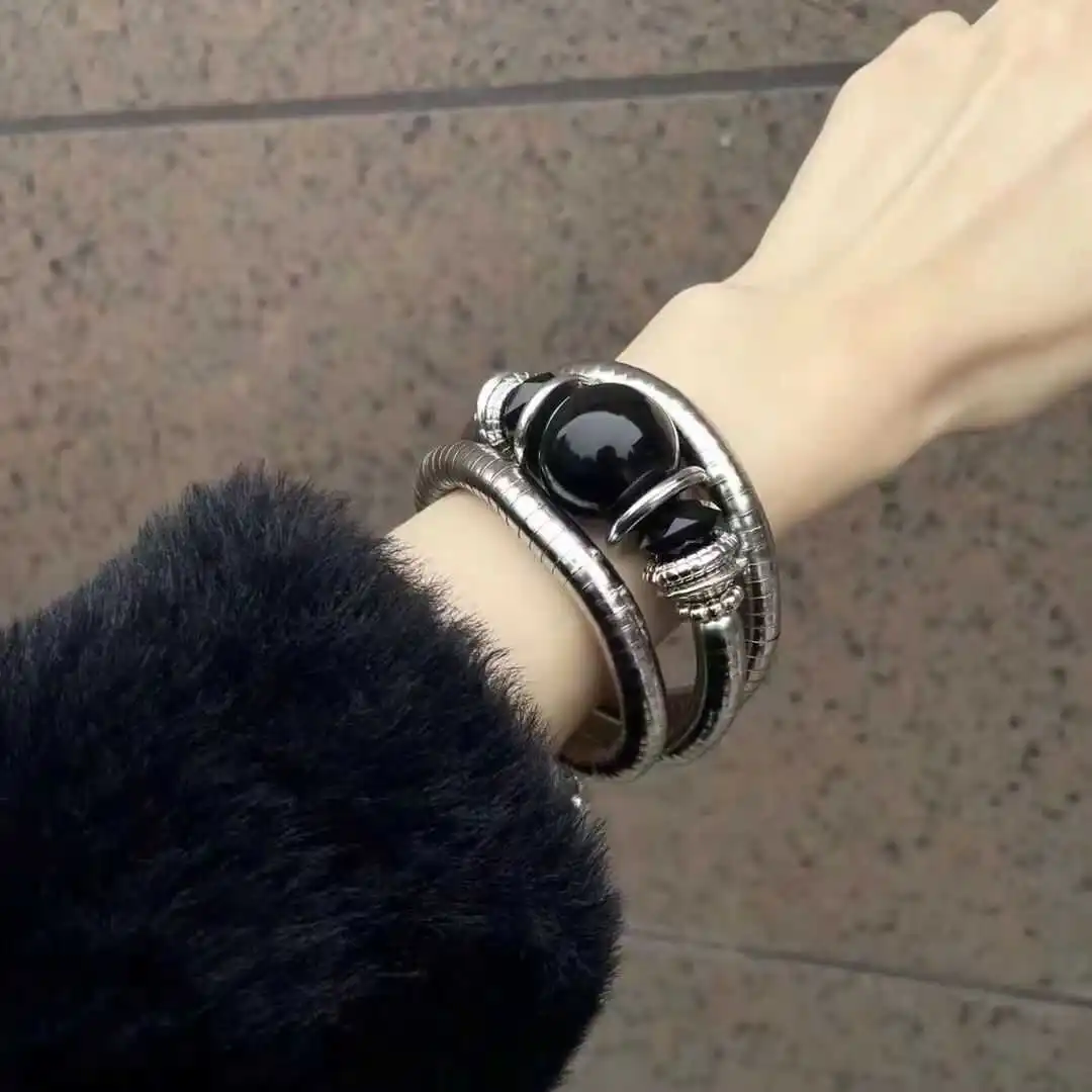 

2025 New Black Agate Stretch Bracelet Retro Style Men's And Women's jewelry Party Gift