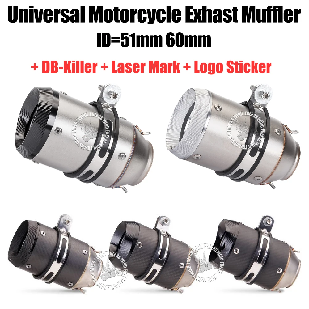 

Universal 51/60mm Slip On ar Motorcycle Exhaust Muffler Pipe For Kawasaki250-1000 MT0709 GSX250R ZX6R S1000RR R3R6 DUKE390CB300R