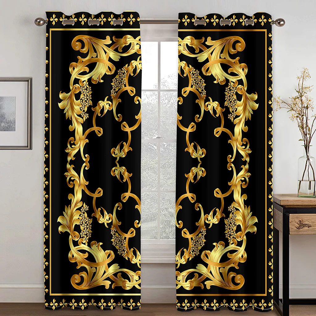 

Gold Black Cheap Luxury Brands Design Modern Sunshade Curtains for Living Room Bedroom Window Decor 2 Panels