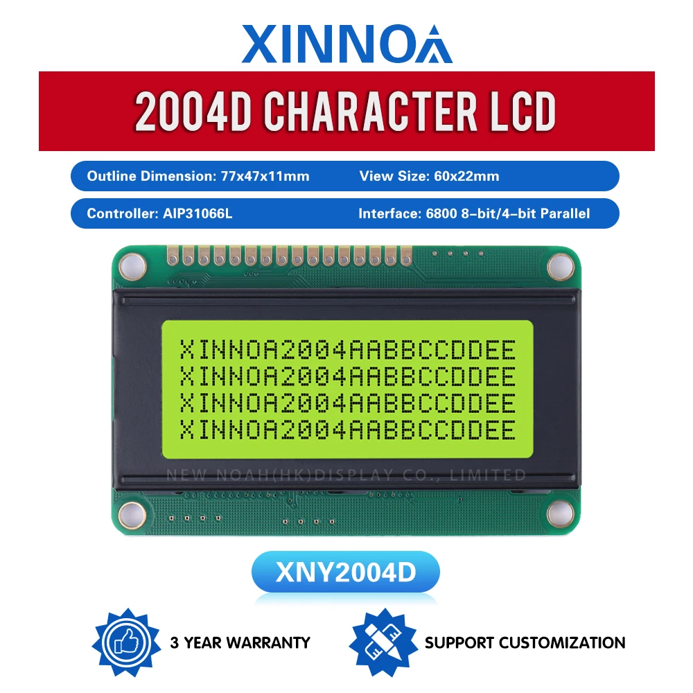 Yellow Green Film 2004D Character LCD Module 4*20 4X20 Support Customized Language Controller ST7066U Liquid Crystal Display