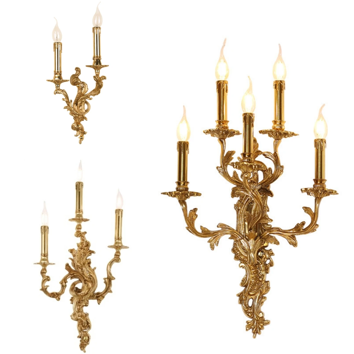 

French luxury copper candle lamp black gold interior decor wall lamp hotel corridor bedroom background brass wall sconce lamp