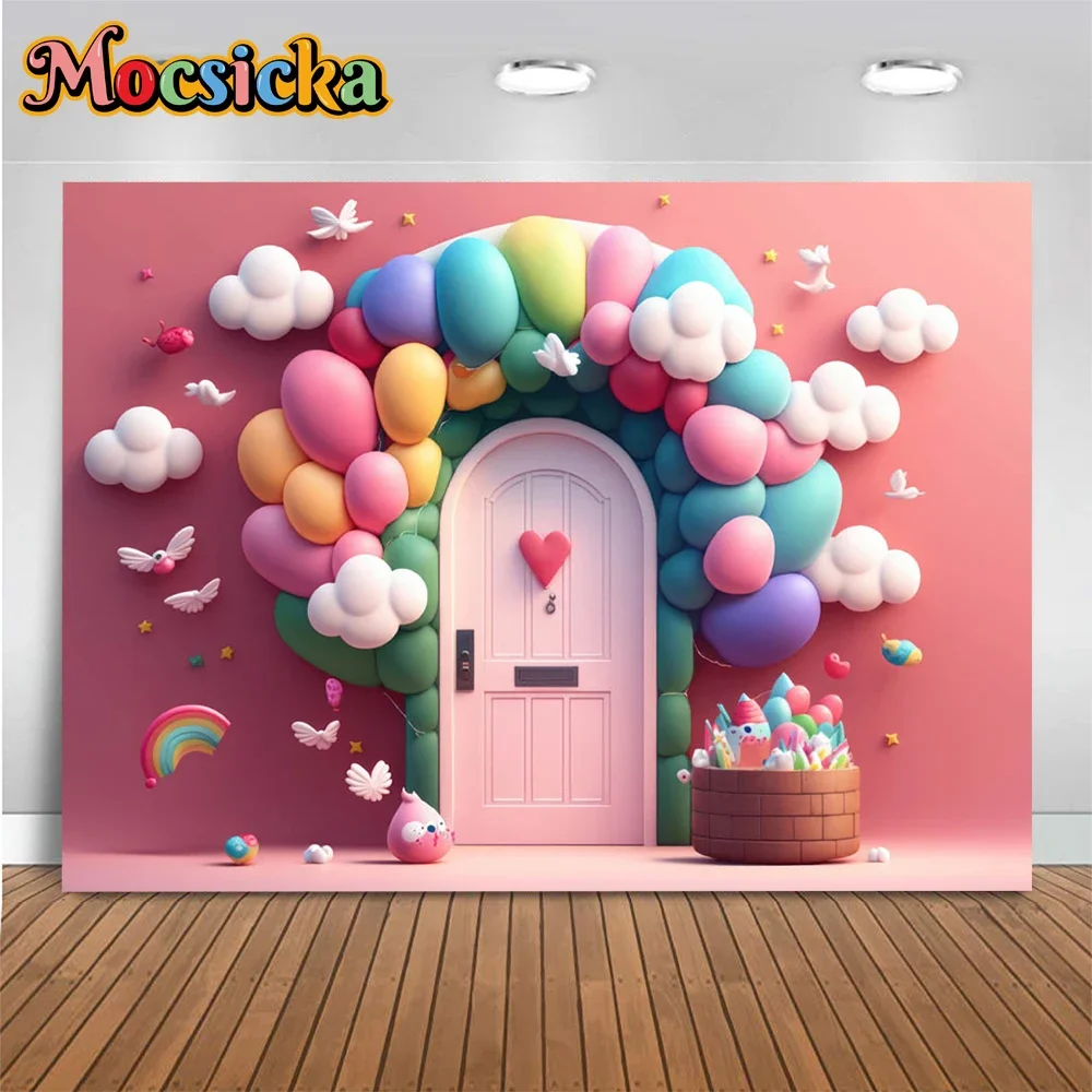 Love Heart Rainbow Cottage Decor Background Birthday Wedding Pink Party Photography Backdrop Girl Baby Kid Portrait Photo Studio