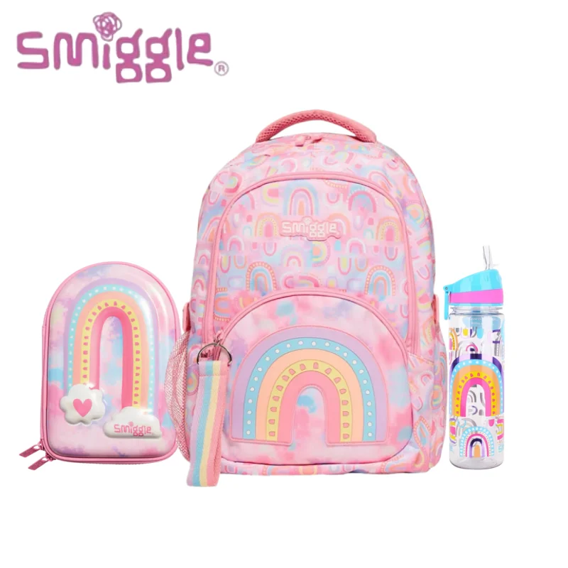 Origin Australian Smiggle Light Pink Rainbow Door Schoolbag Student Stationery Pencil Case Large Capacity Backpack Student Gift