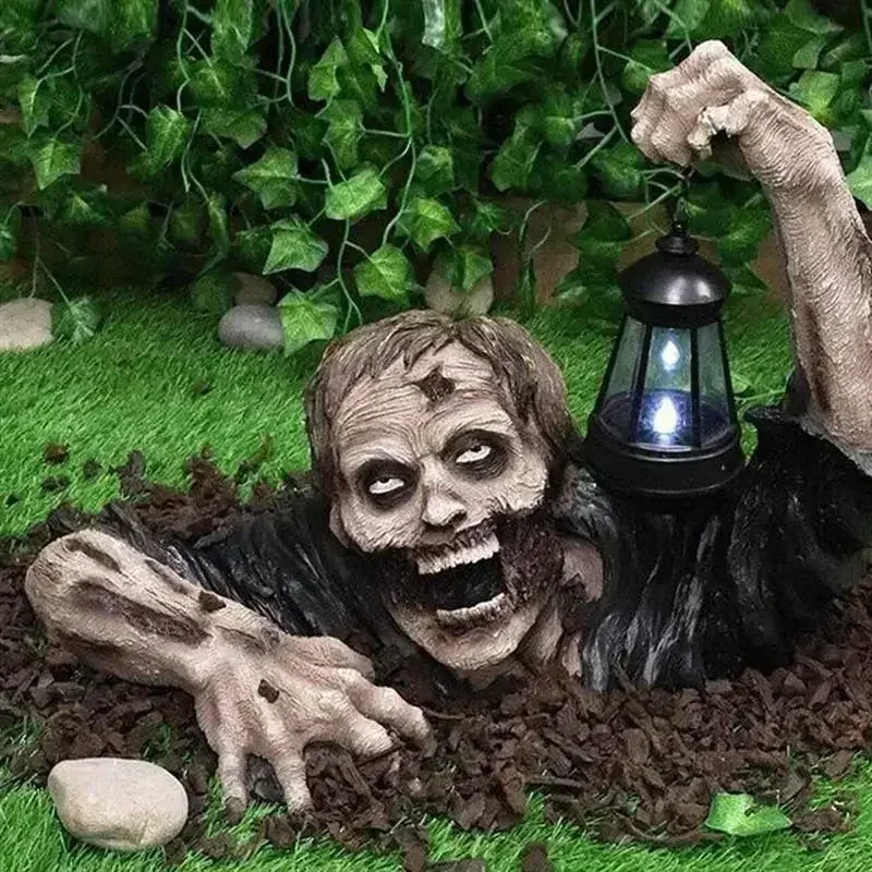 Halloween Zombie Crawling Horror Decor,Scary Zombie Holding Lantern Outdoor Figurine Garden Yard Decorations Haunted House Props