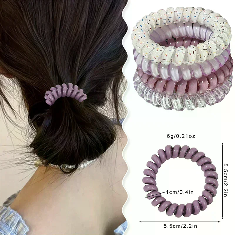 4pcs Women's Spiral Hair Ties Telephone Wire Cord Hair Ring Elastic Head Bands Rubber Band Scrunchies Headwear Hair Accessories