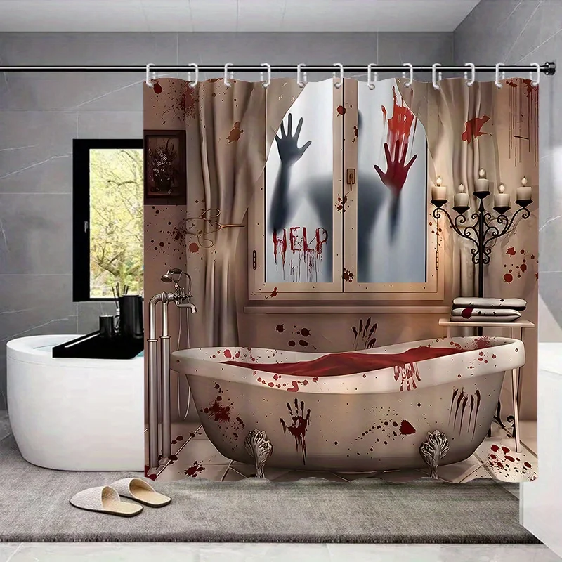 Halloween Themed Bathroom Set: 1Pc/4Pcs Waterproof Shower Curtain, Toilet Seat Cover, Bathroom Mat, Non-Slip Rug, Polyester Fabr