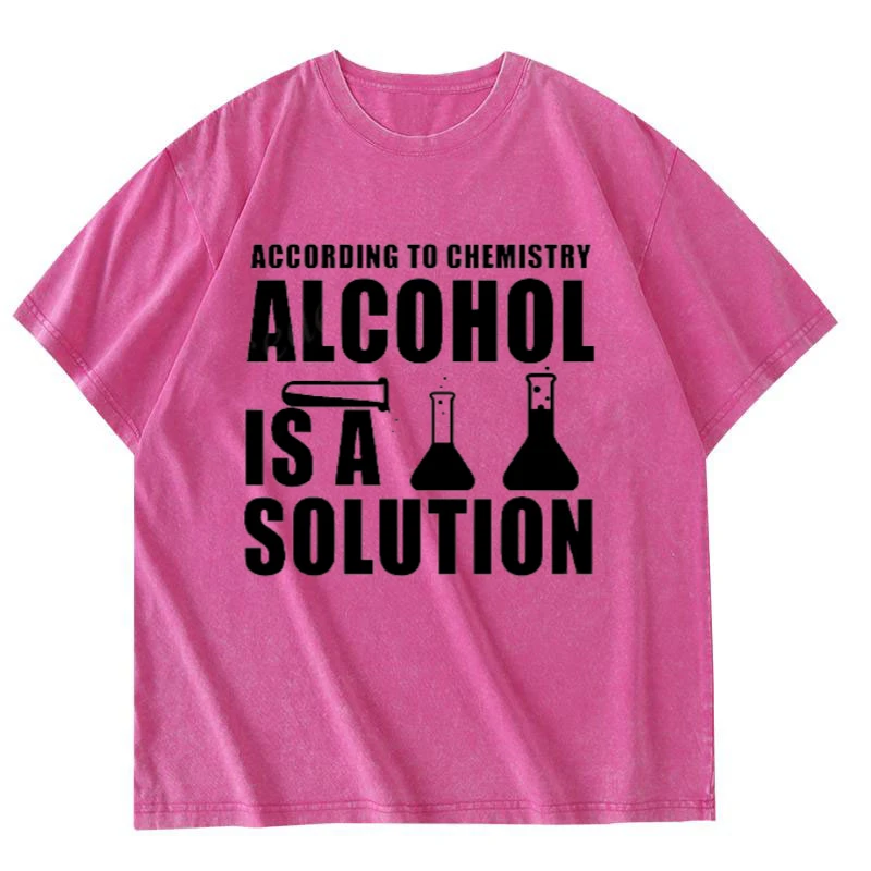 Funny Chemistry Nerd Science Alcohol Solution Printed T Shirt Cotton Washed Tshirt Retro Top T-shirt Fashion Casual Summer Top
