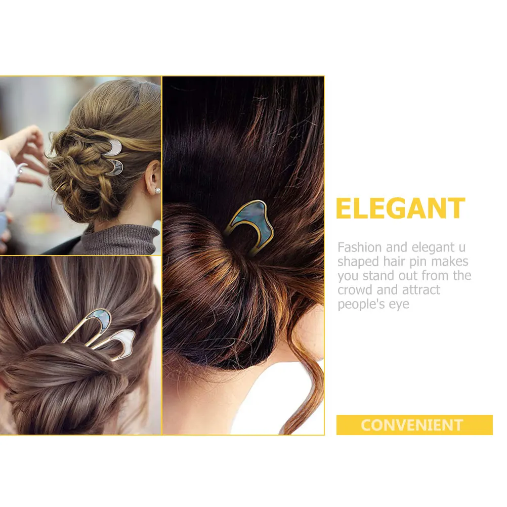 

4pcs Shaped Pins Women Thick Hair Stick Hair Buns French Accessories Gold Silver Alloy DIY Party Festival Travel