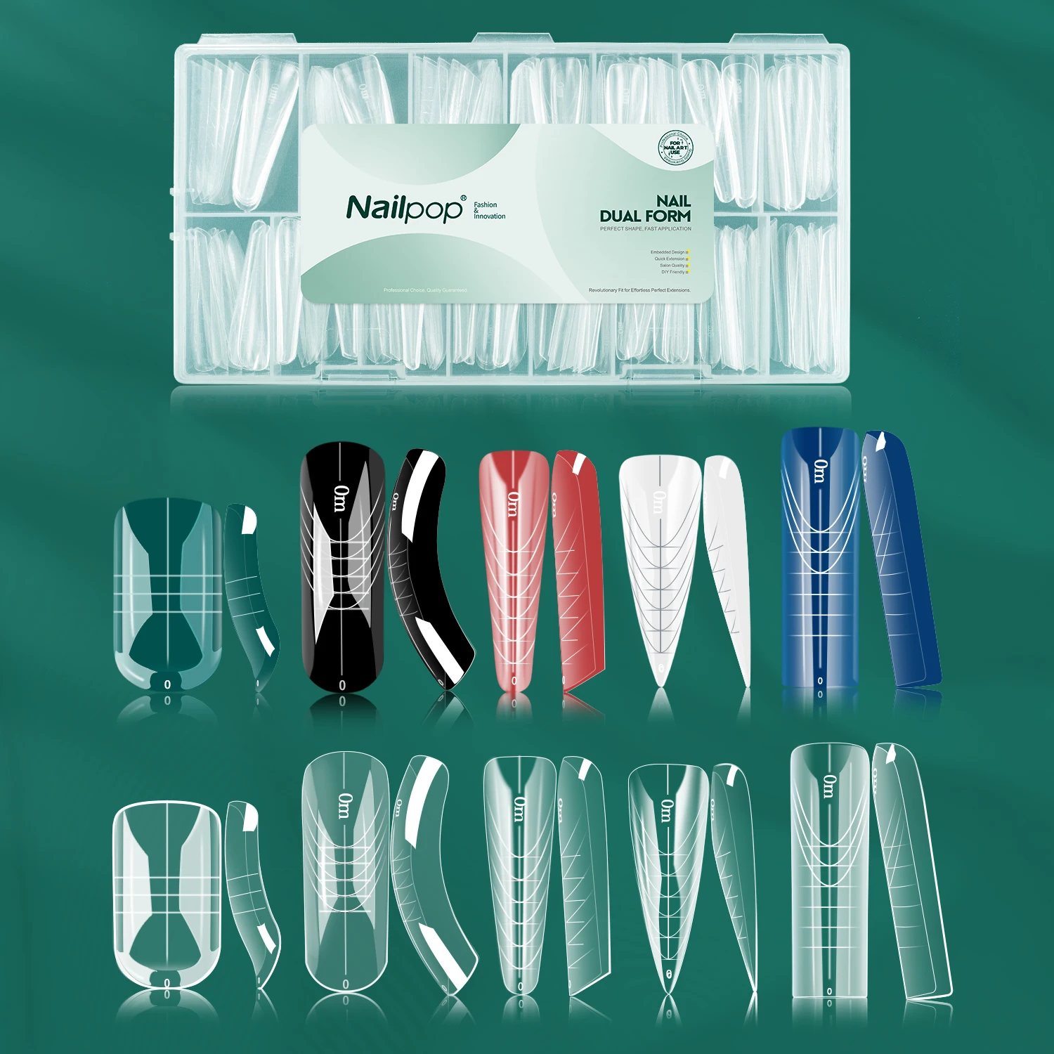 Nailpop 150pcs/box Nail Dual Forms Square Coffin Quick Building Gel Mold Nail Extension Full Cover Top Forms Manicure Tools