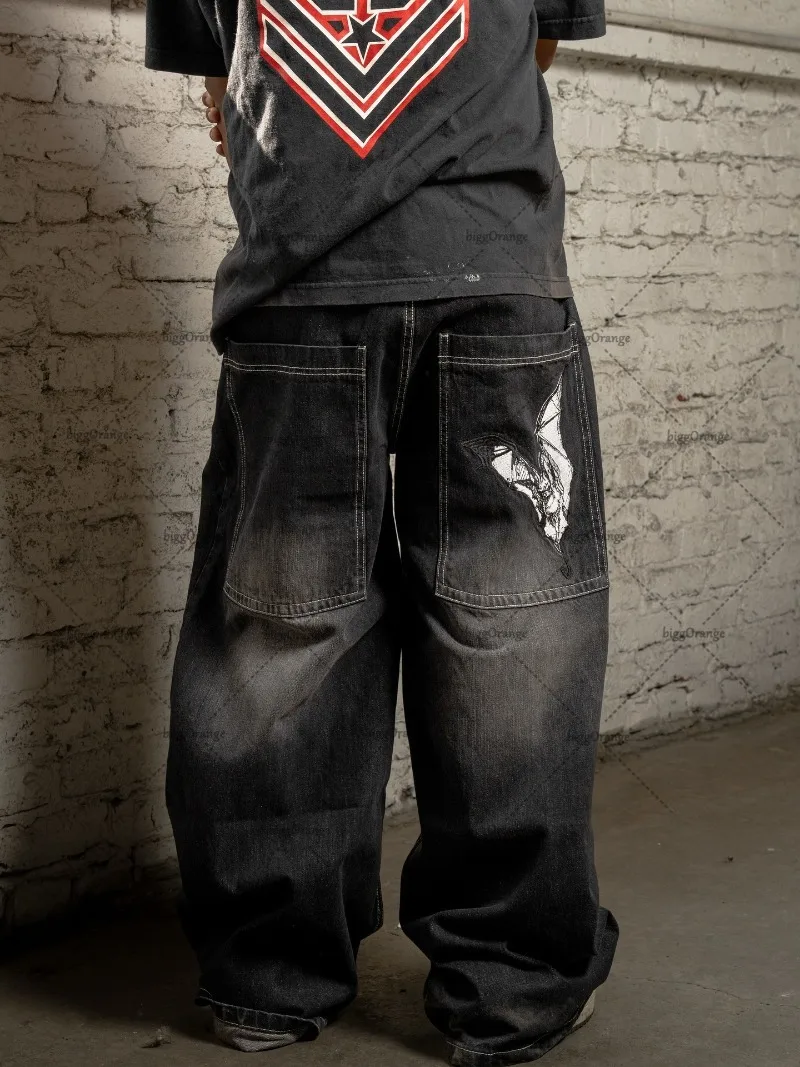 

Ретро уличные Harajuku хип-хоп негабаритные джинсы с высокой талией мужские Y2K повседневные рок-модные свободные прямые широкие брюки женские