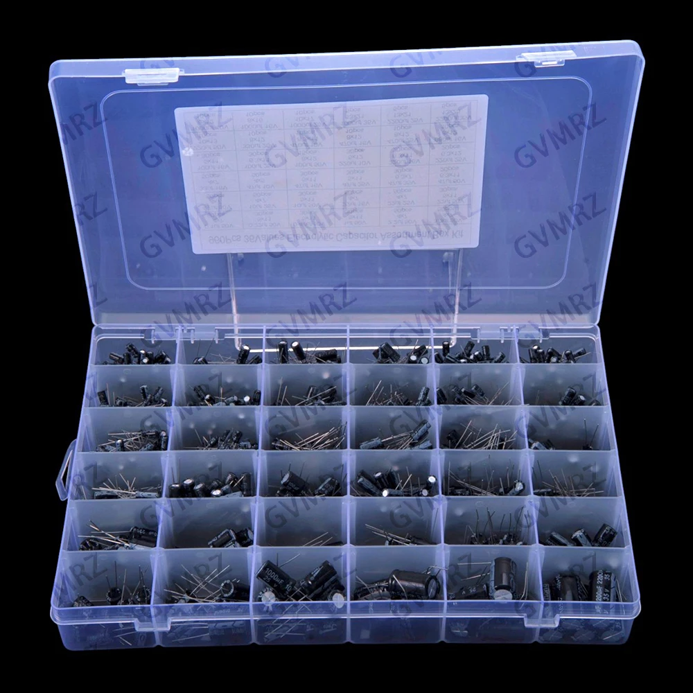 36Value 960PCS 0.1uf-2200uf-1000uf 25V Aluminum Electrolytic Capacitor Assorment box kit 35V 2200uf 0.1uf