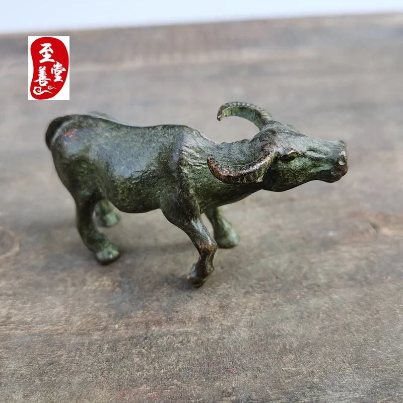 Antique Collection: Old Patina Alloy Bronze Buffalo Decorative Ornament for Living Room7x2x4CM