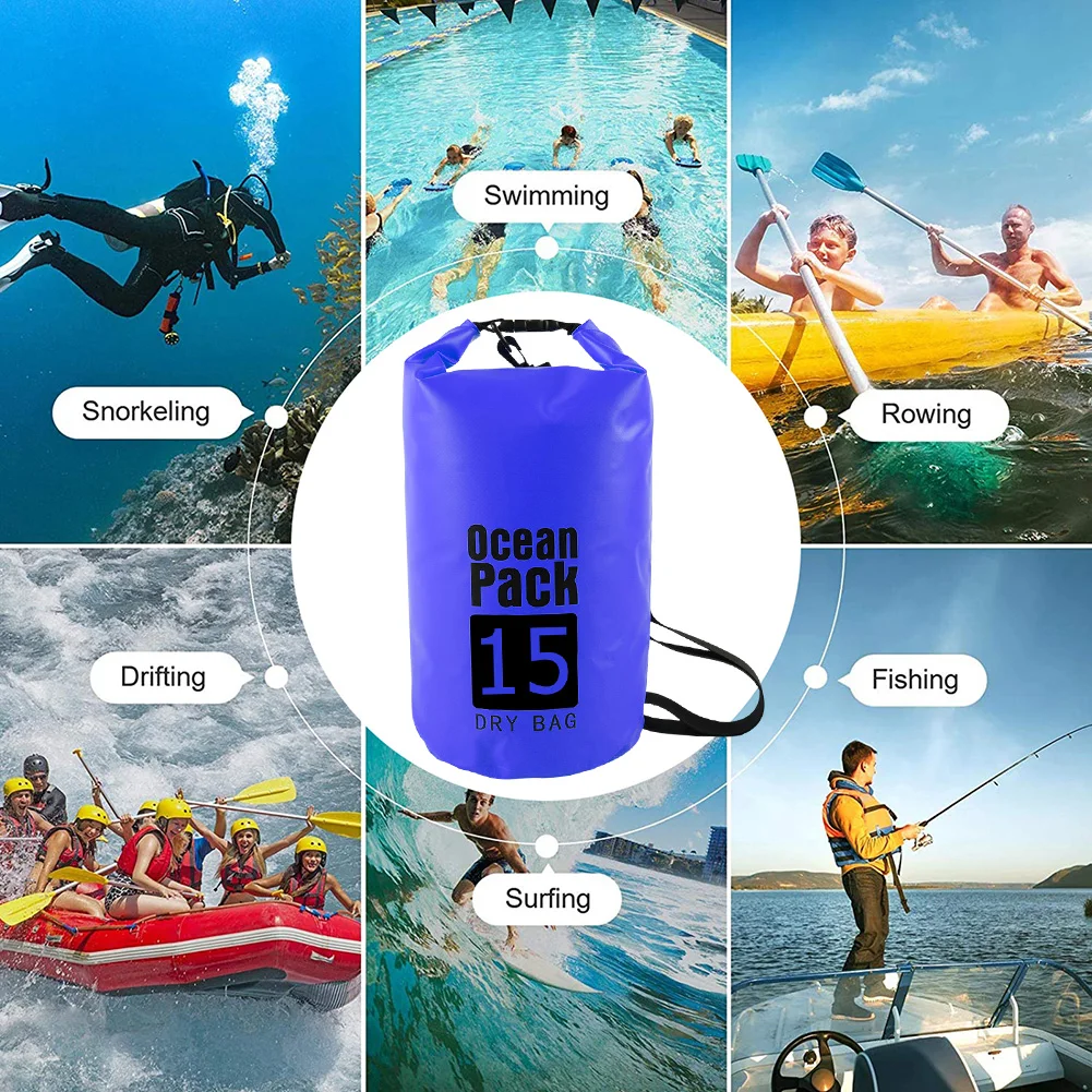 15-2L Swimming Waterproof Dry Bag Outdoor Floating Trekking Beach Backpack PVC Thickened Double-Layer Fabric IPX6 Waterproof Bag